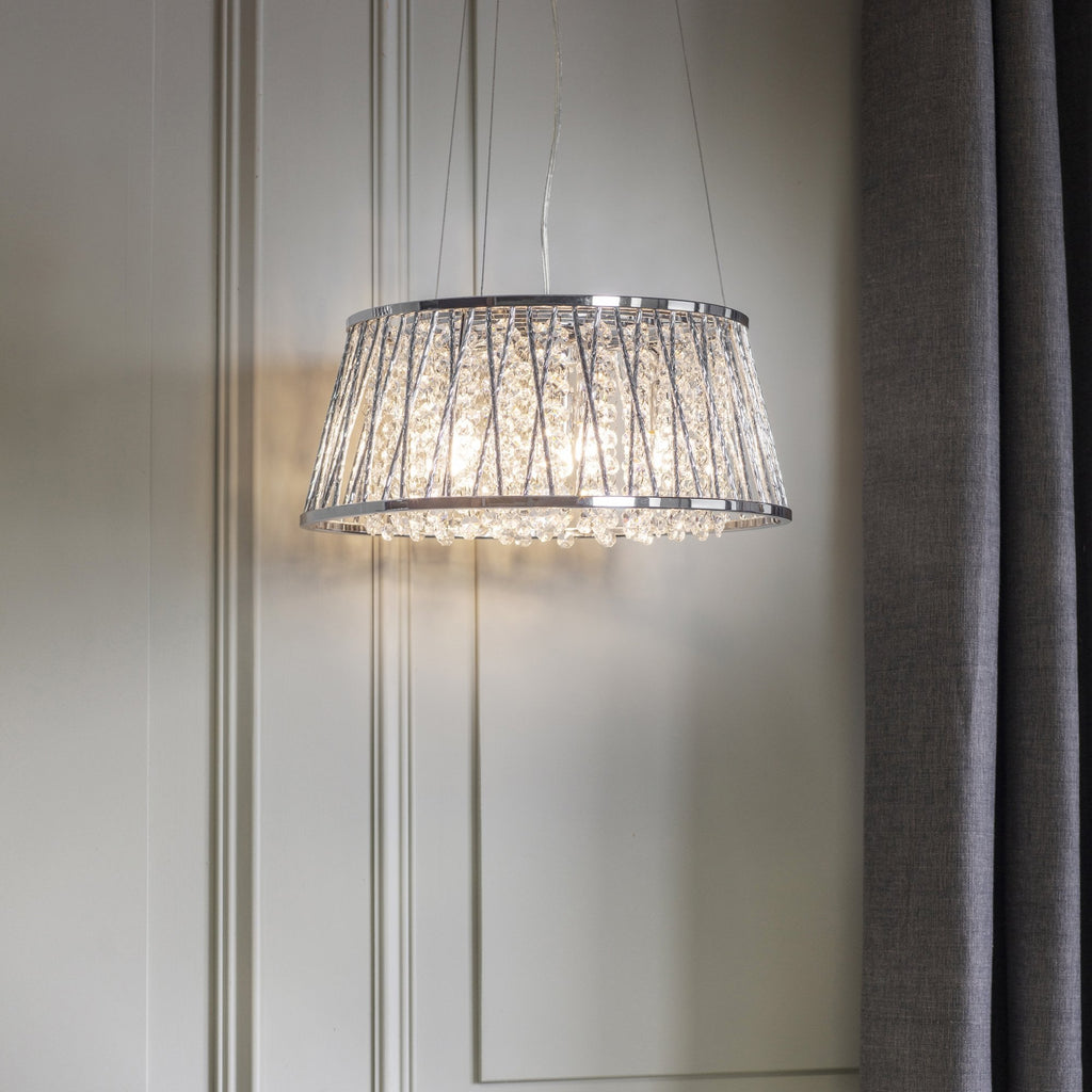 Sophia Stylish 5 Light Ceiling Pendant Light In Chrome Finish With Clear Crystal Glass 76694
