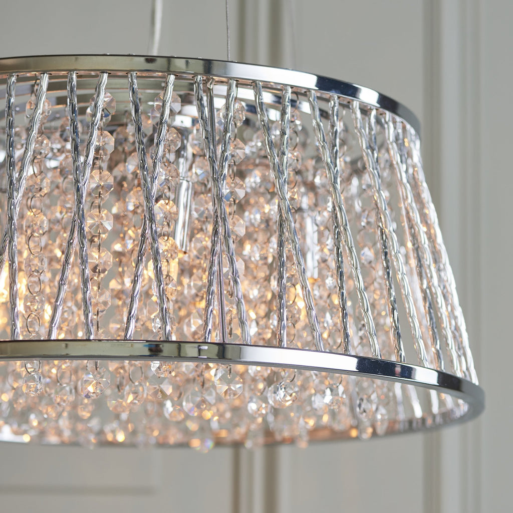 Sophia Stylish 5 Light Ceiling Pendant Light In Chrome Finish With Clear Crystal Glass 76694