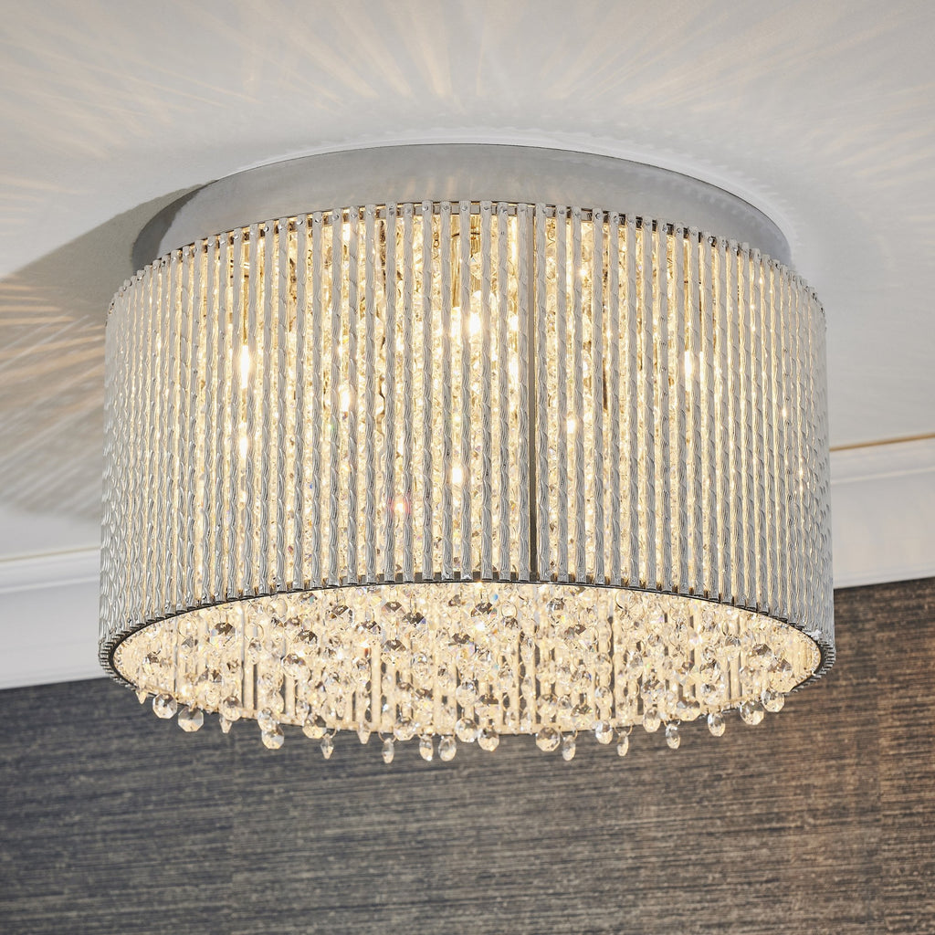 Galina Stylish Crystal 10 Light Flush Ceiling Light In Polished Chrome Finish 81980