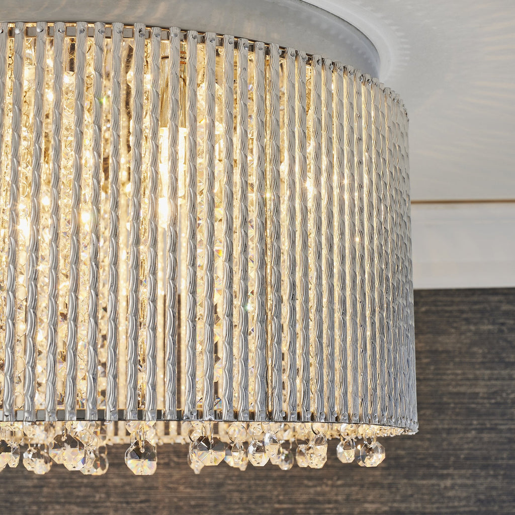 Galina Stylish Crystal 10 Light Flush Ceiling Light In Polished Chrome Finish 81980