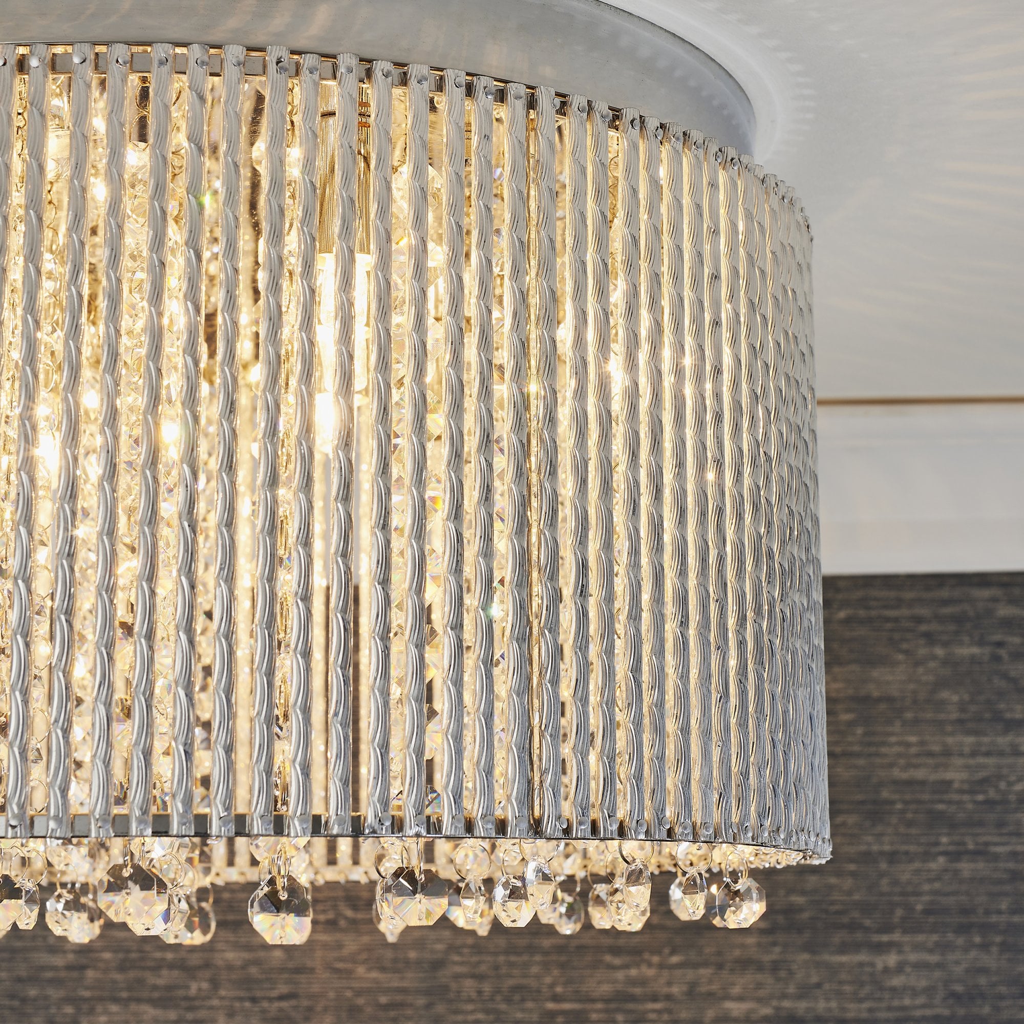 Galina Stylish Crystal 10 Light Flush Ceiling Light In Polished Chrome Finish 81980
