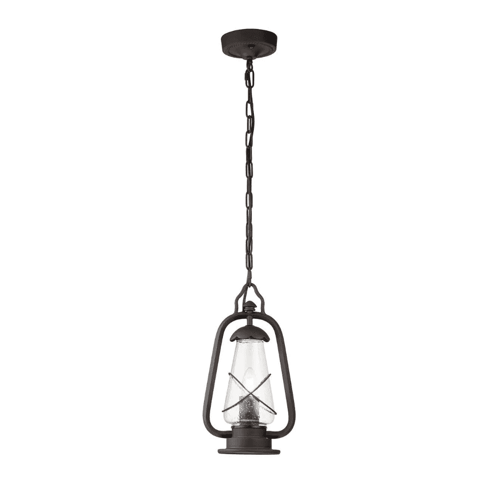Miners Outside Ceiling Pendant Lantern In Old Bronze Finish With Seeded Glass IP44