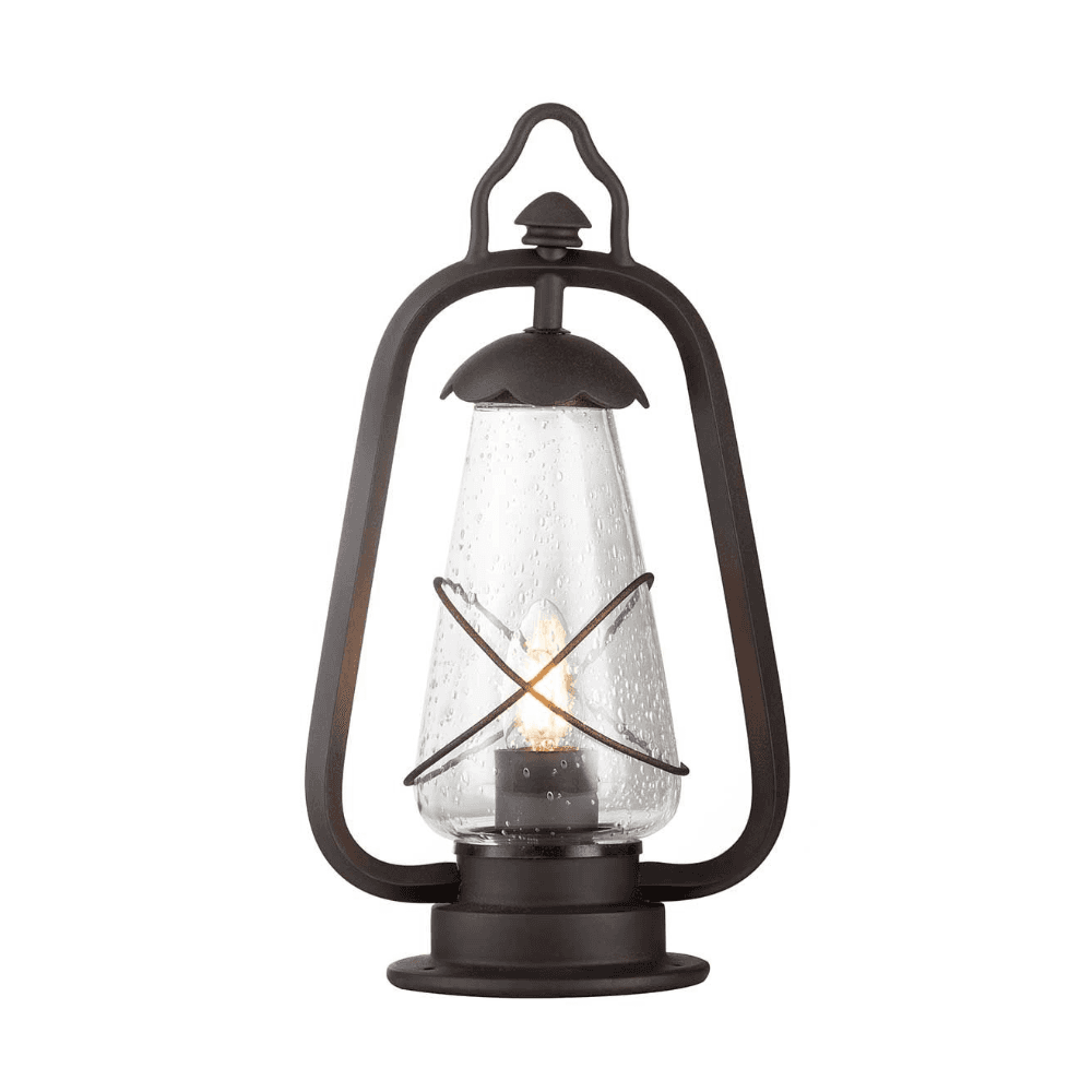 Miners Outside Pedestal Lantern In Old Bronze Finish With Seeded Glass IP44