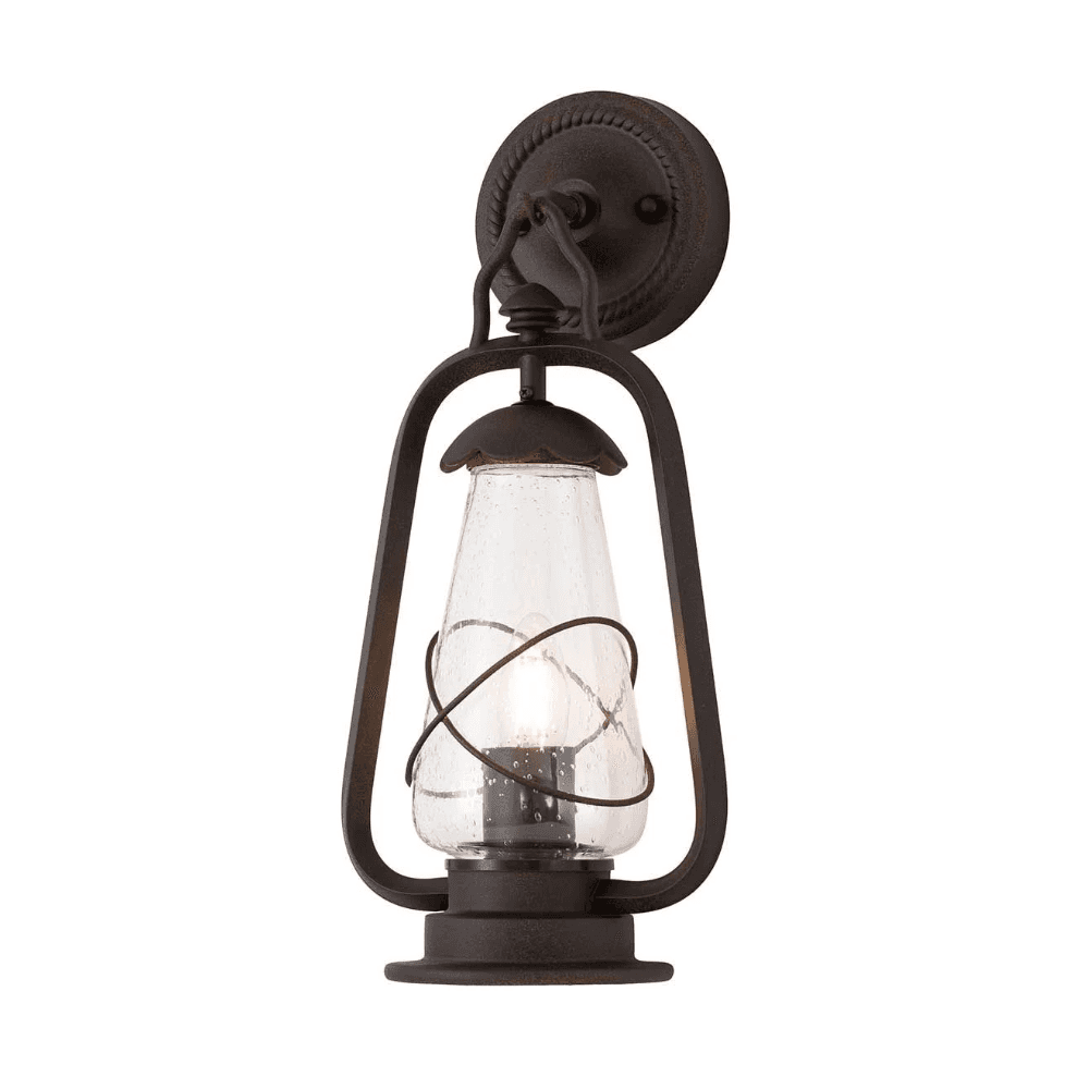 Miners Outdoor Wall Light In Old Bronze Finish With Seeded Glass IP44
