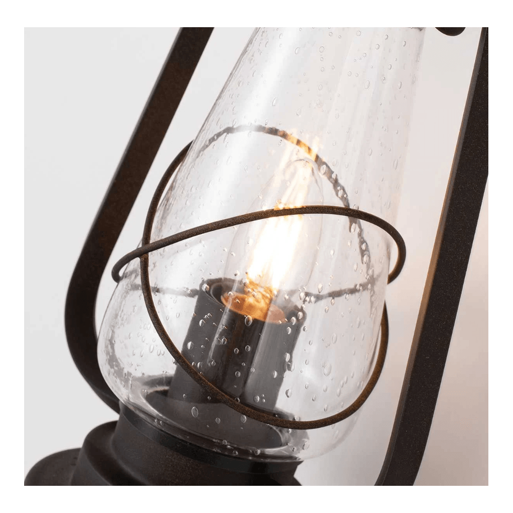 Miners Outdoor Wall Light In Old Bronze Finish With Seeded Glass IP44