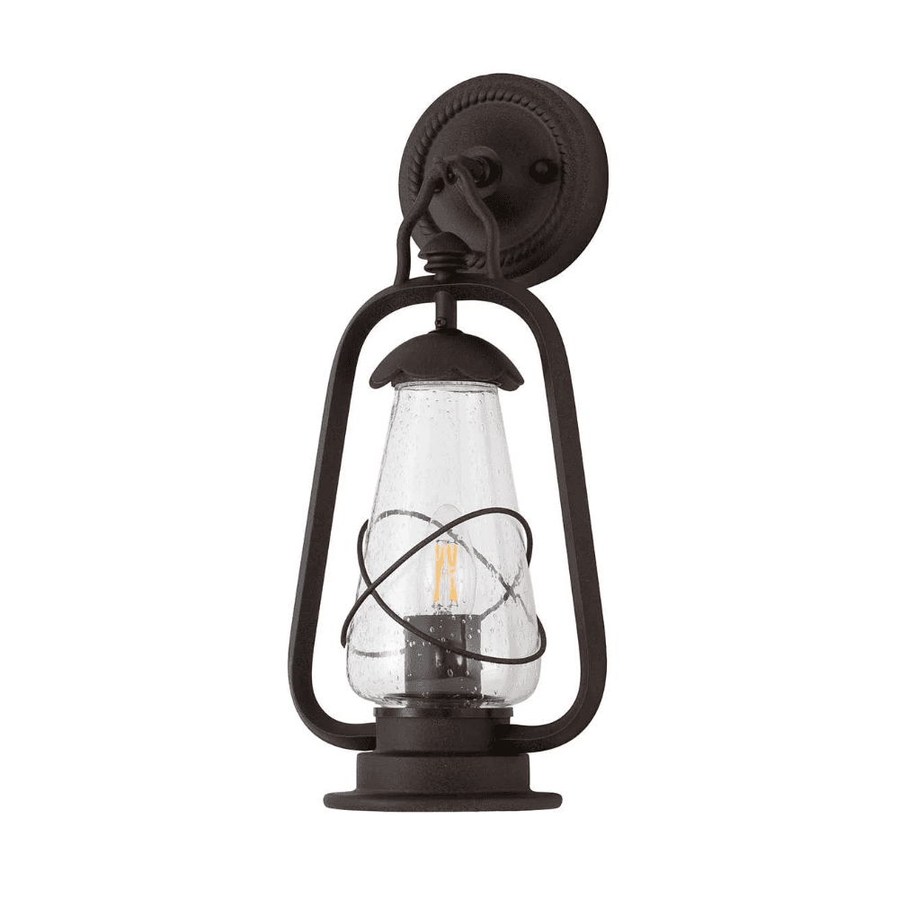 Miners Outdoor Wall Light In Old Bronze Finish With Seeded Glass IP44