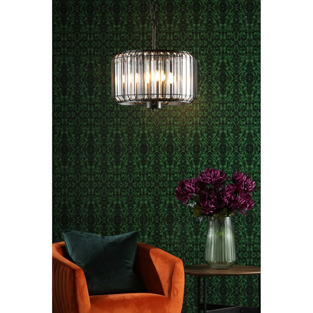 Naeva Contemporary 3 Light Ceiling Pendant In Satin Black Finish With Crystal Glass NAE0322