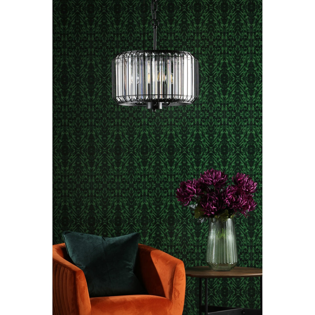 Naeva Contemporary 3 Light Ceiling Pendant In Satin Black Finish With Crystal Glass NAE0322
