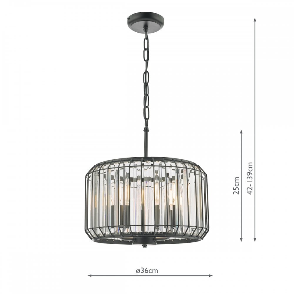 Naeva Contemporary 3 Light Ceiling Pendant In Satin Black Finish With Crystal Glass NAE0322