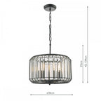 Naeva Contemporary 3 Light Ceiling Pendant In Satin Black Finish With Crystal Glass NAE0322