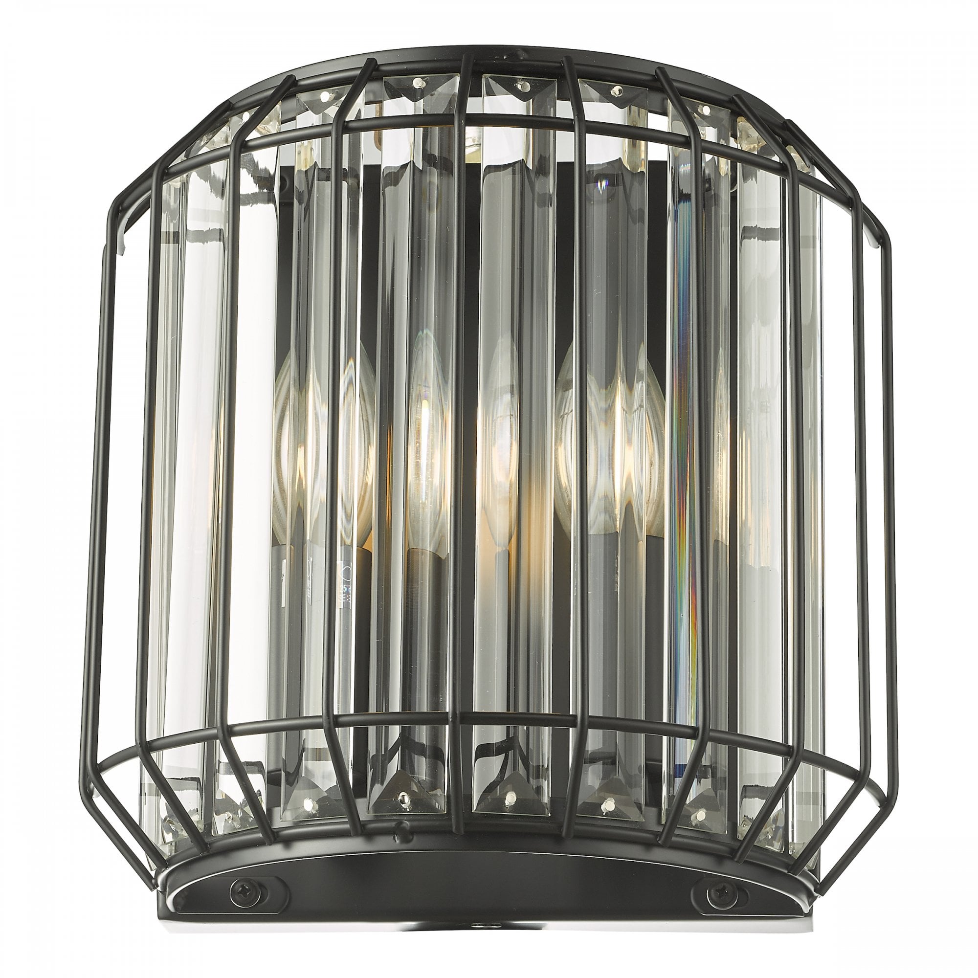 Naeva Contemporary 2 Light Wall Light In Satin Black Finish With Crystal Glass NAE0922