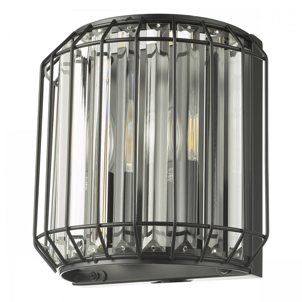 Naeva Contemporary 2 Light Wall Light In Satin Black Finish With Crystal Glass NAE0922