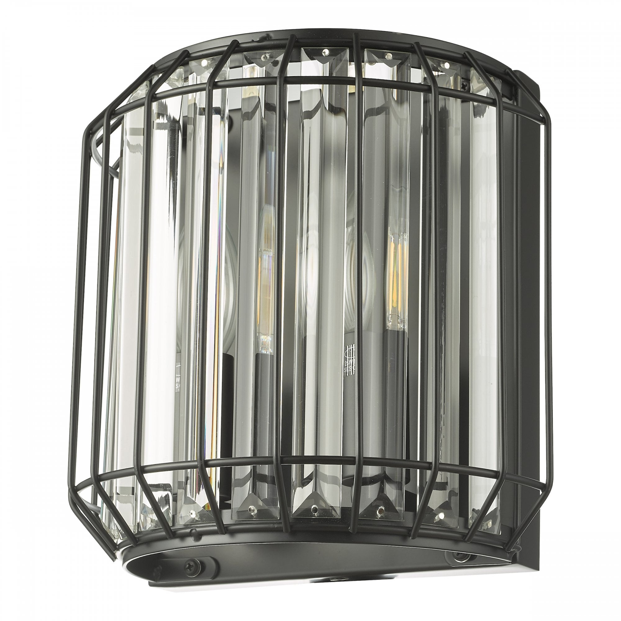 Naeva Contemporary 2 Light Wall Light In Satin Black Finish With Crystal Glass NAE0922