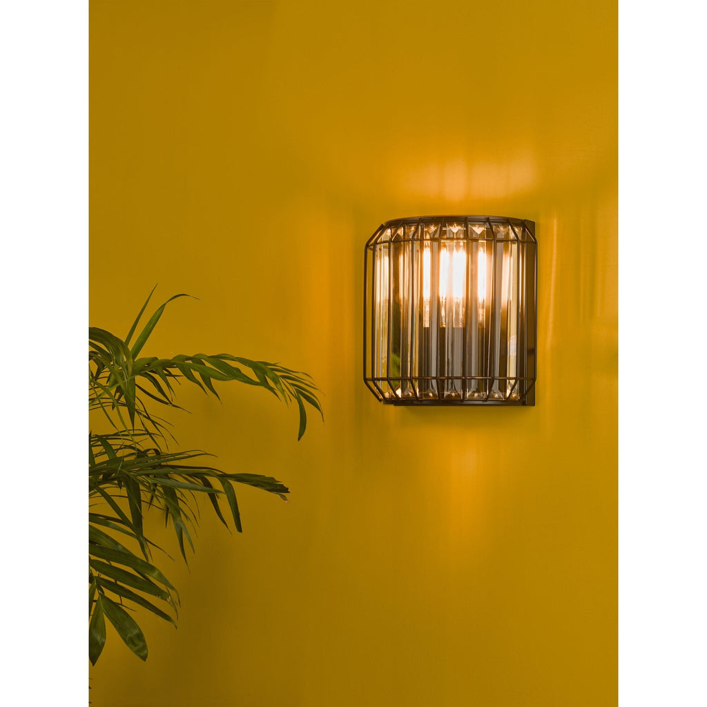 Naeva Contemporary 2 Light Wall Light In Satin Black Finish With Crystal Glass NAE0922