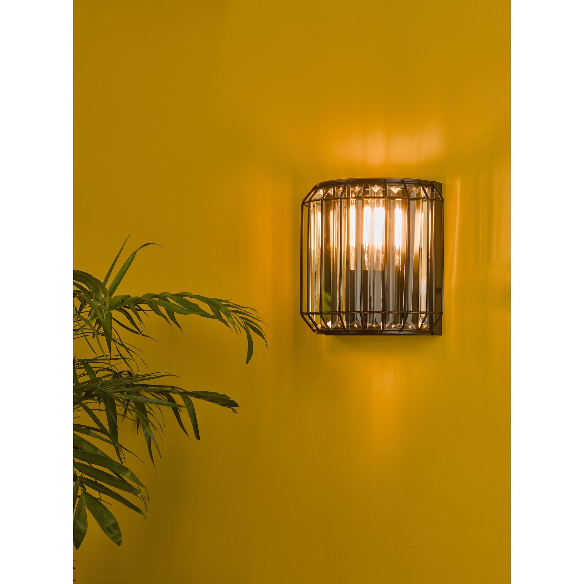 Naeva Contemporary 2 Light Wall Light In Satin Black Finish With Crystal Glass NAE0922