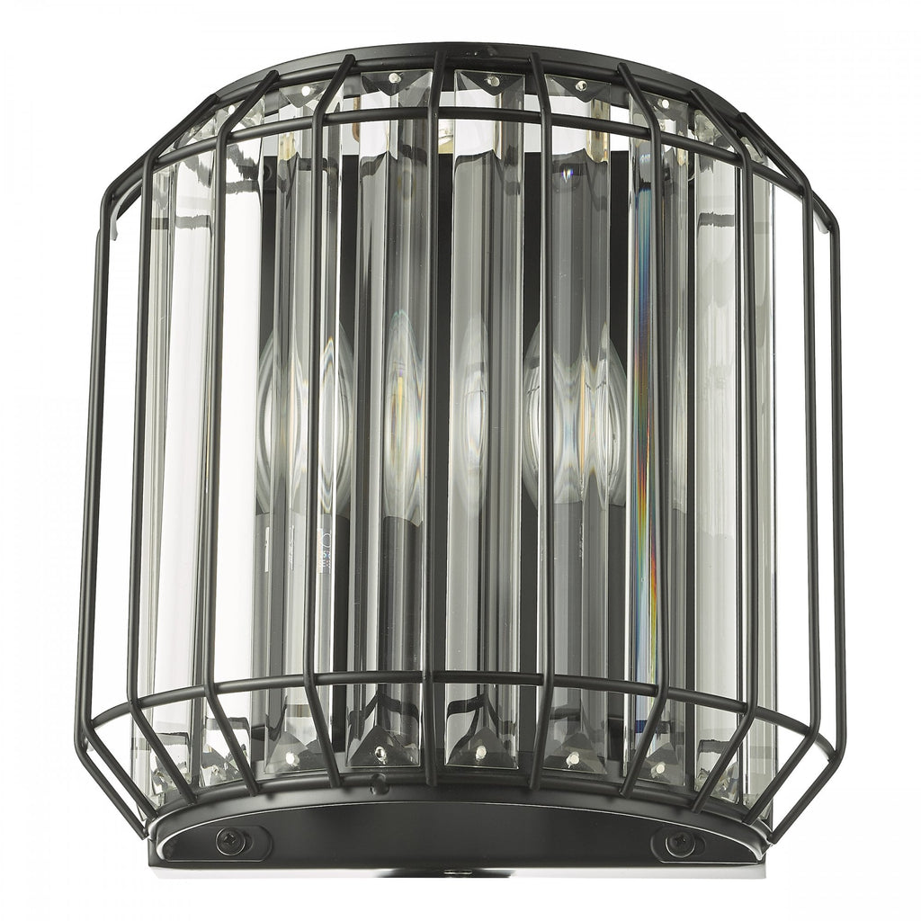 Naeva Contemporary 2 Light Wall Light In Satin Black Finish With Crystal Glass NAE0922