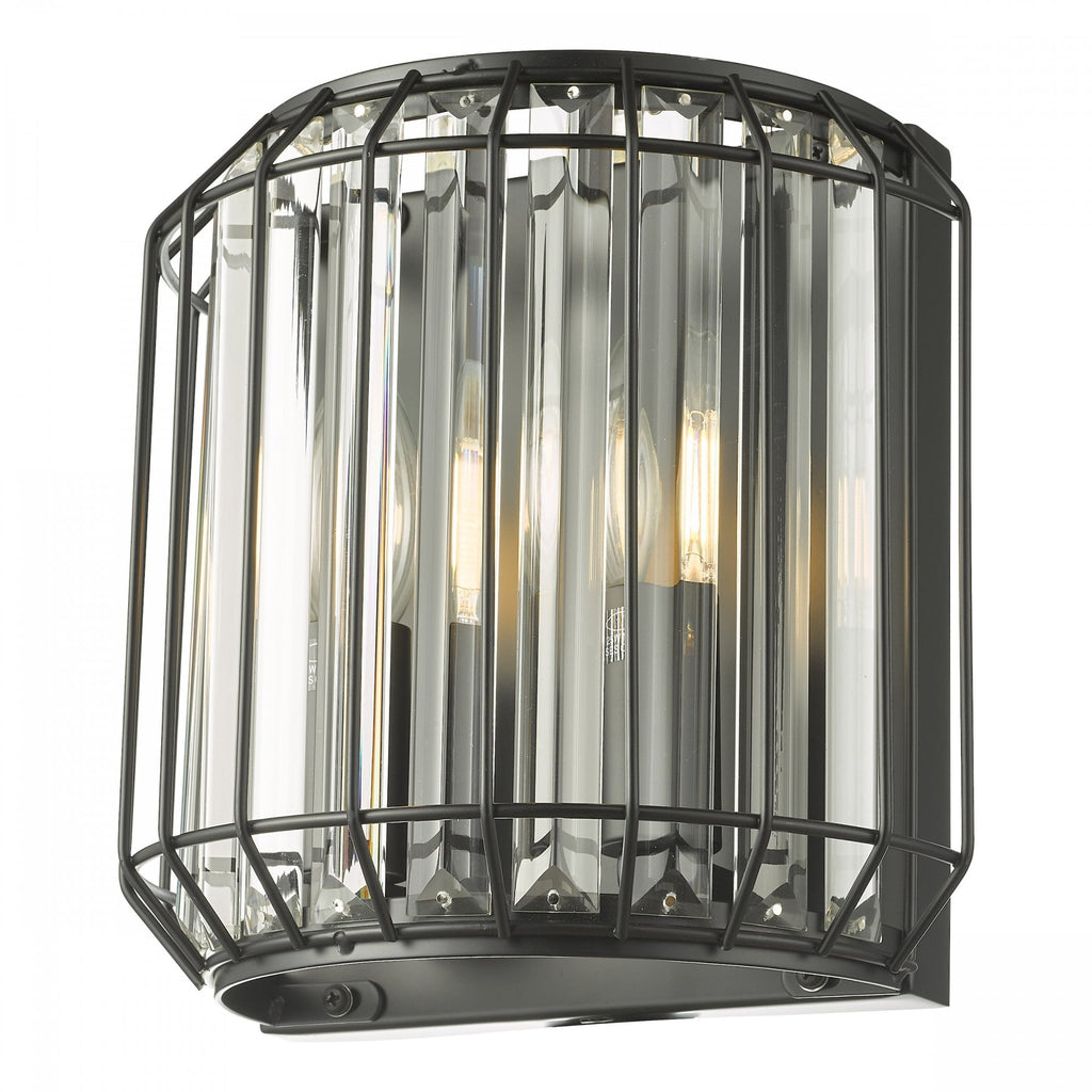Naeva Contemporary 2 Light Wall Light In Satin Black Finish With Crystal Glass NAE0922