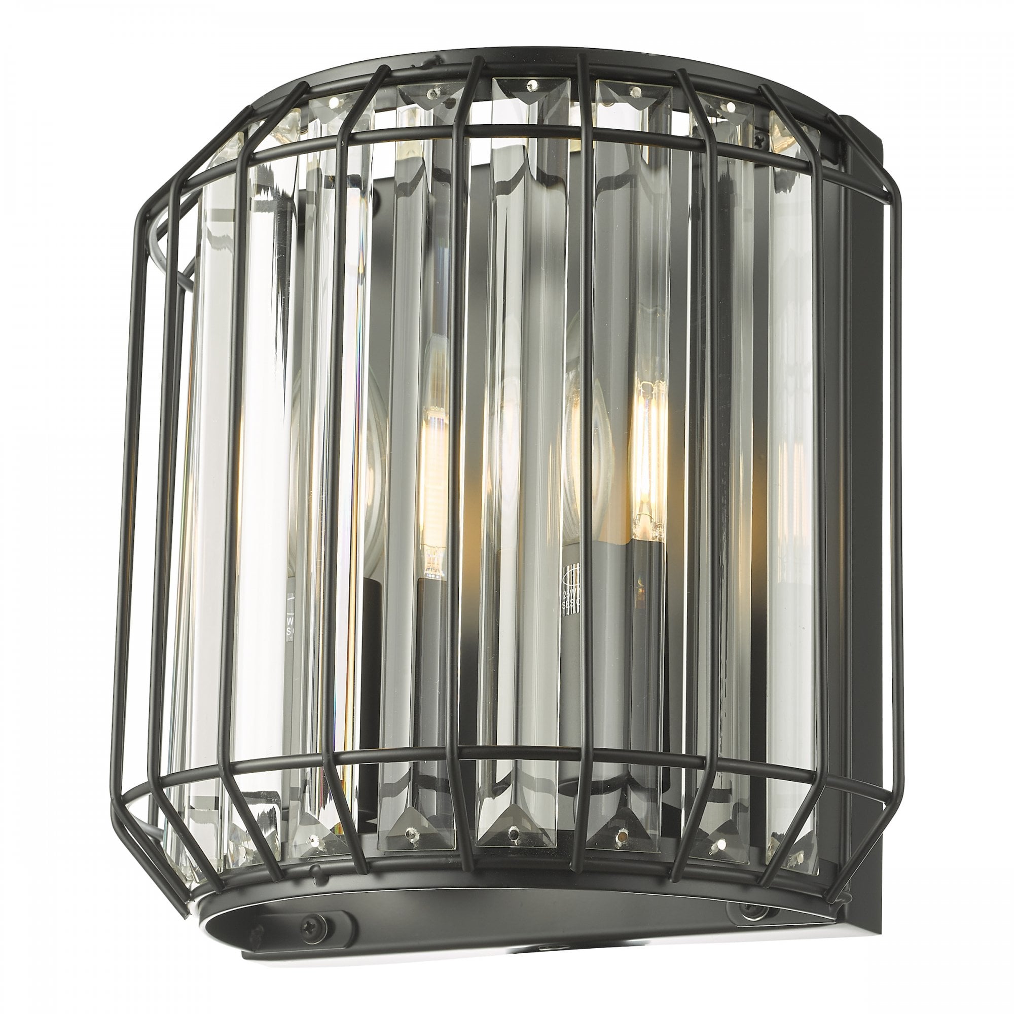 Naeva Contemporary 2 Light Wall Light In Satin Black Finish With Crystal Glass NAE0922