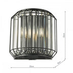 Naeva Contemporary 2 Light Wall Light In Satin Black Finish With Crystal Glass NAE0922