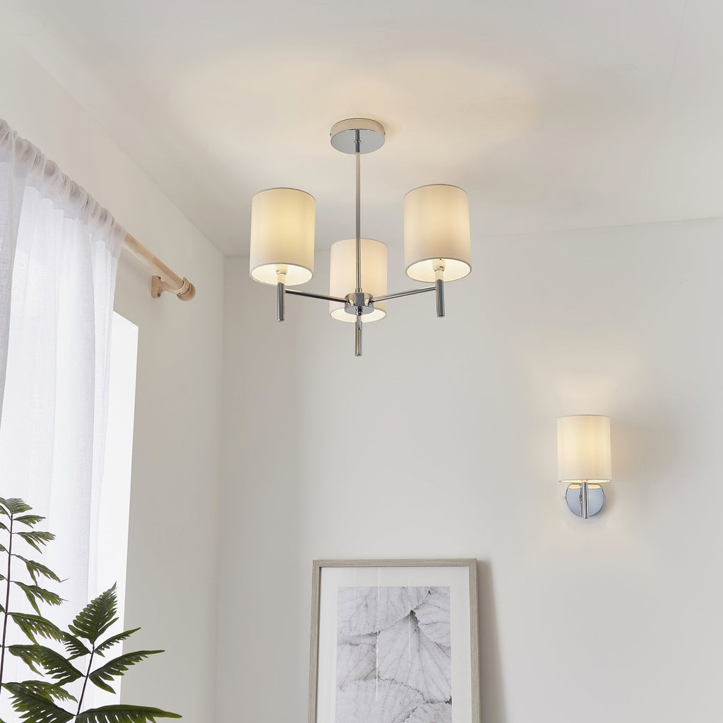 Single Wall Light in Polished Chrome Finish with Off White off white Shade  BRIO-1WBCH