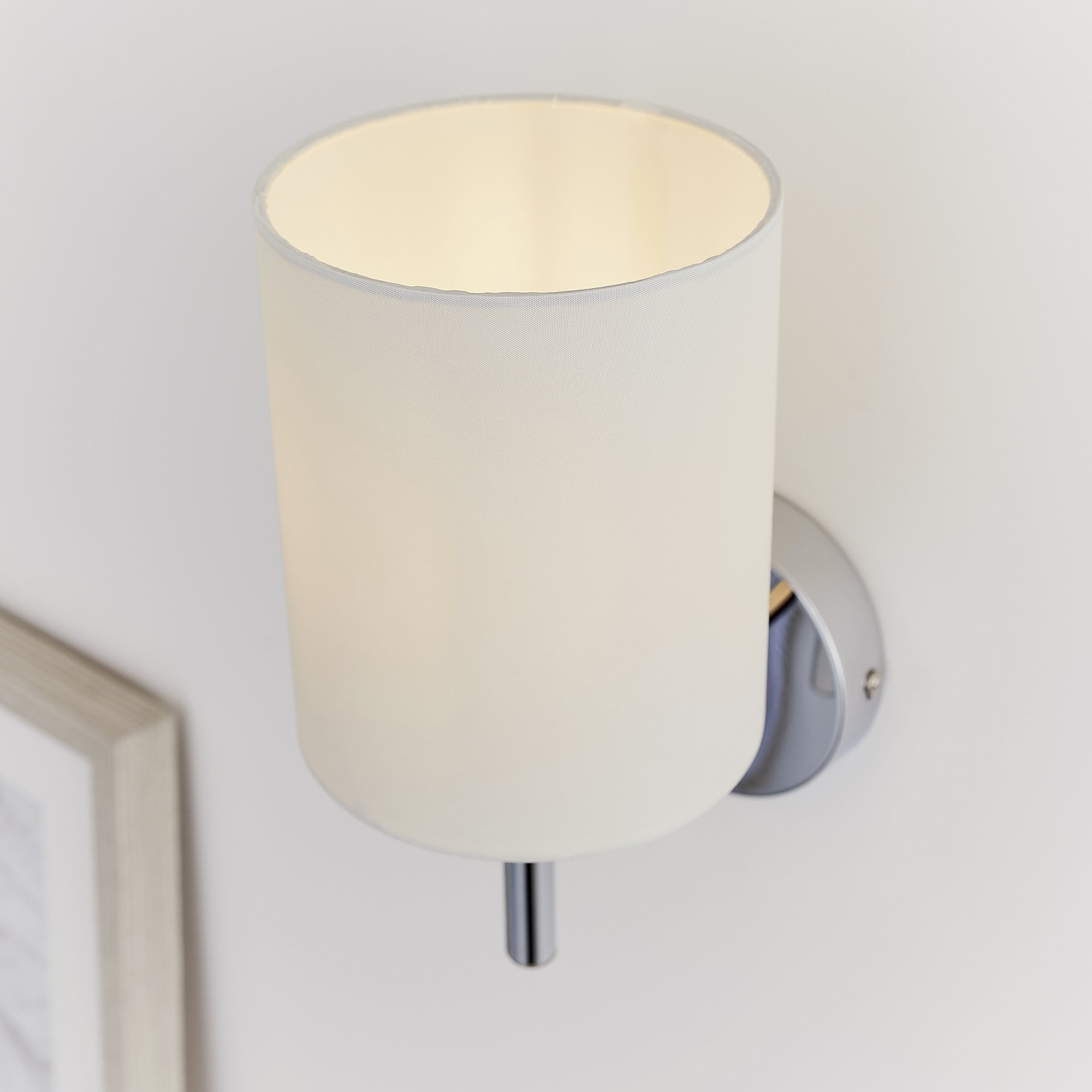 Single Wall Light in Polished Chrome Finish with Off White off white Shade  BRIO-1WBCH
