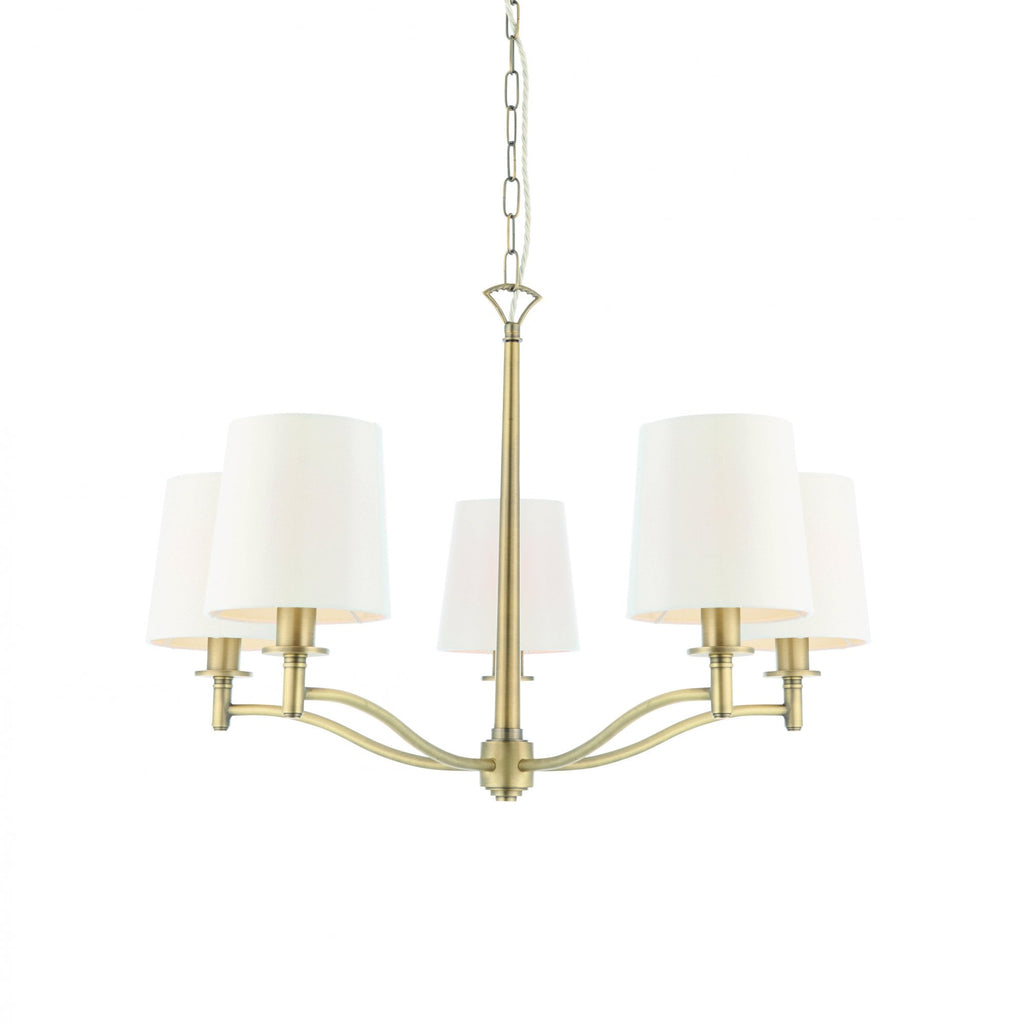 Ortona Five Light Ceiling Pendant In Matt Antique Brass Finish With White Shades 70245