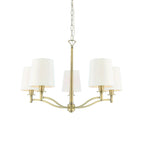 Ortona Five Light Ceiling Pendant In Matt Antique Brass Finish With White Shades 70245