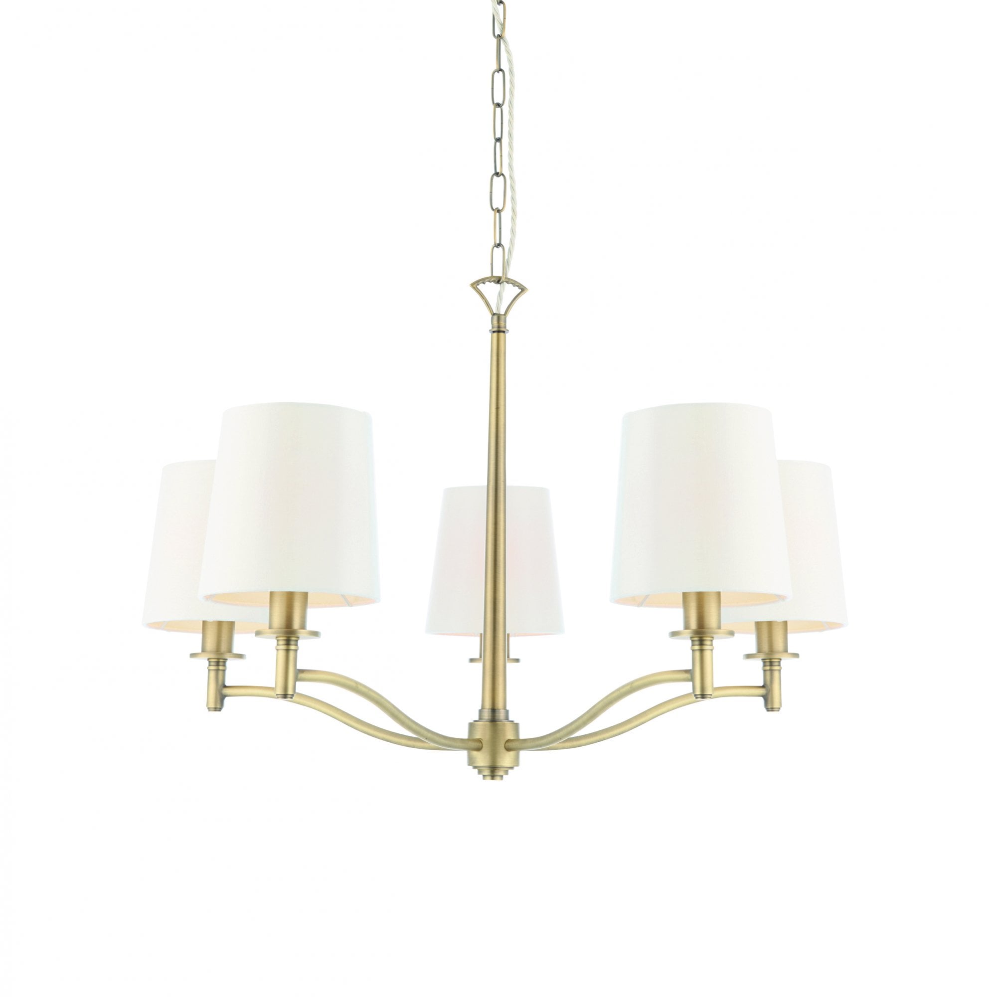 Ortona Five Light Ceiling Pendant In Matt Antique Brass Finish With White Shades 70245