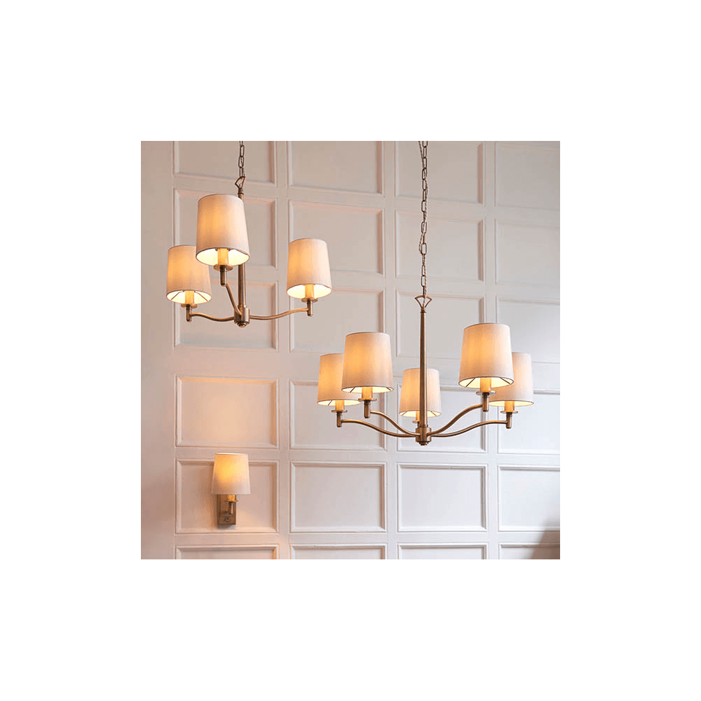 Ortona Five Light Ceiling Pendant In Matt Antique Brass Finish With White Shades 70245