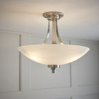 WELLES-3SC 3 Light Glass Satin Chrome Semi Flush Ceiling Light