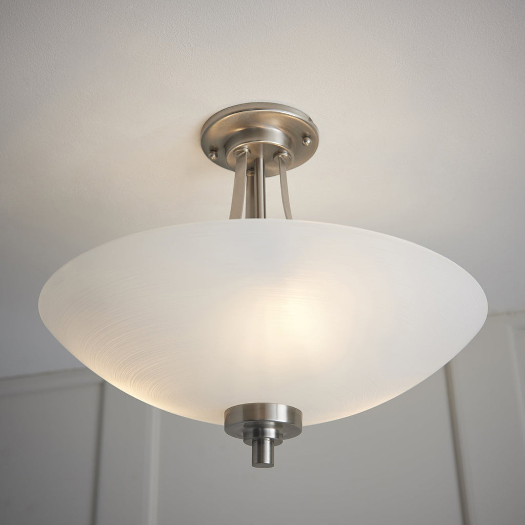 WELLES-3SC 3 Light Glass Satin Chrome Semi Flush Ceiling Light