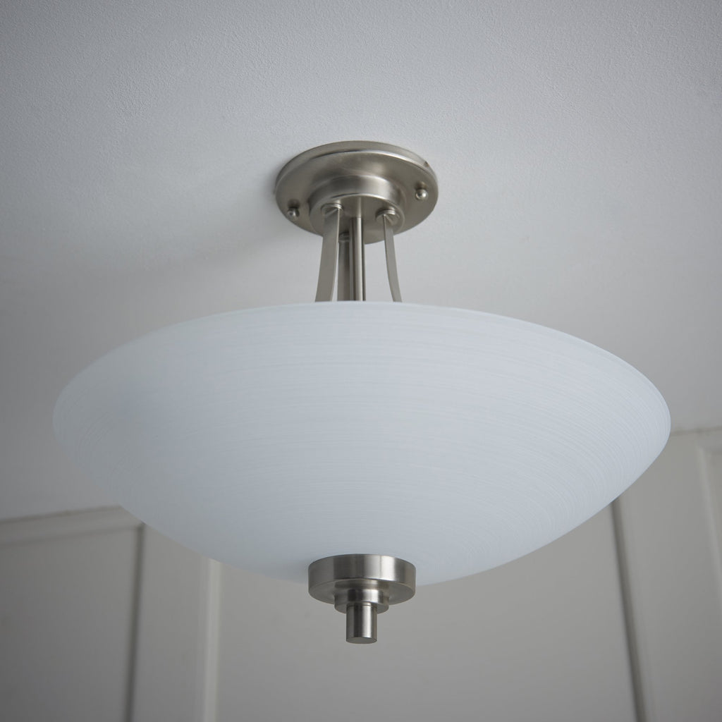 WELLES-3SC 3 Light Glass Satin Chrome Semi Flush Ceiling Light
