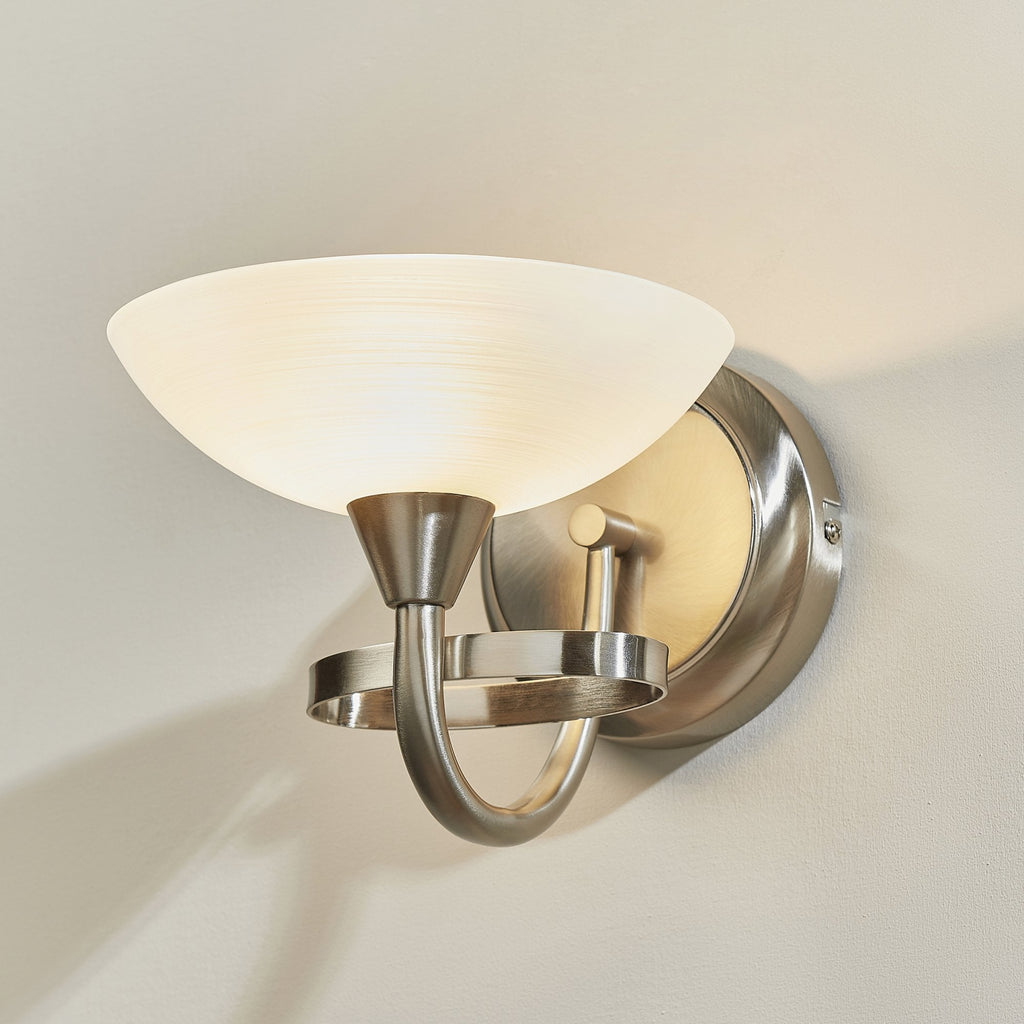 CAGNEY-1WBSC 1 Light Glass & Satin Chrome Wall Light