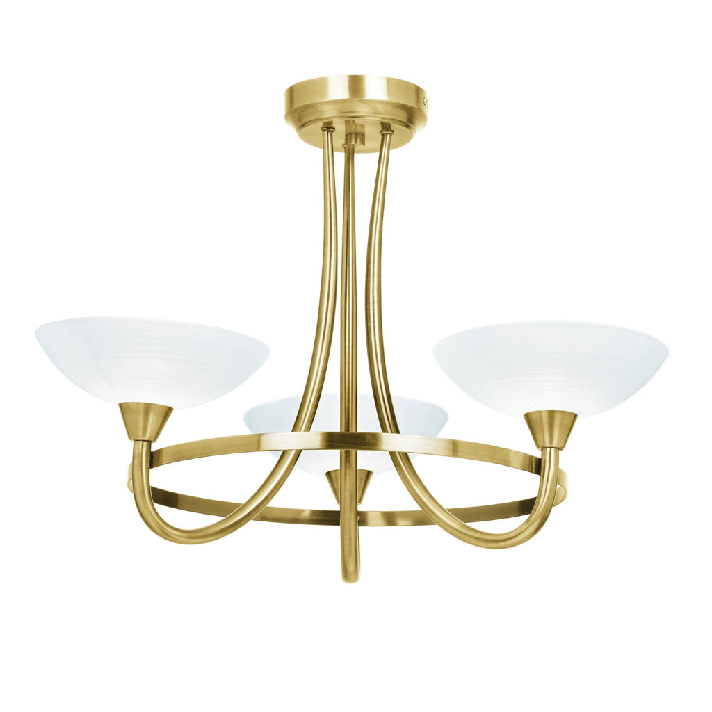 CAGNEY-3AB 3 Light Glass & Antique Brass Ceiling Light