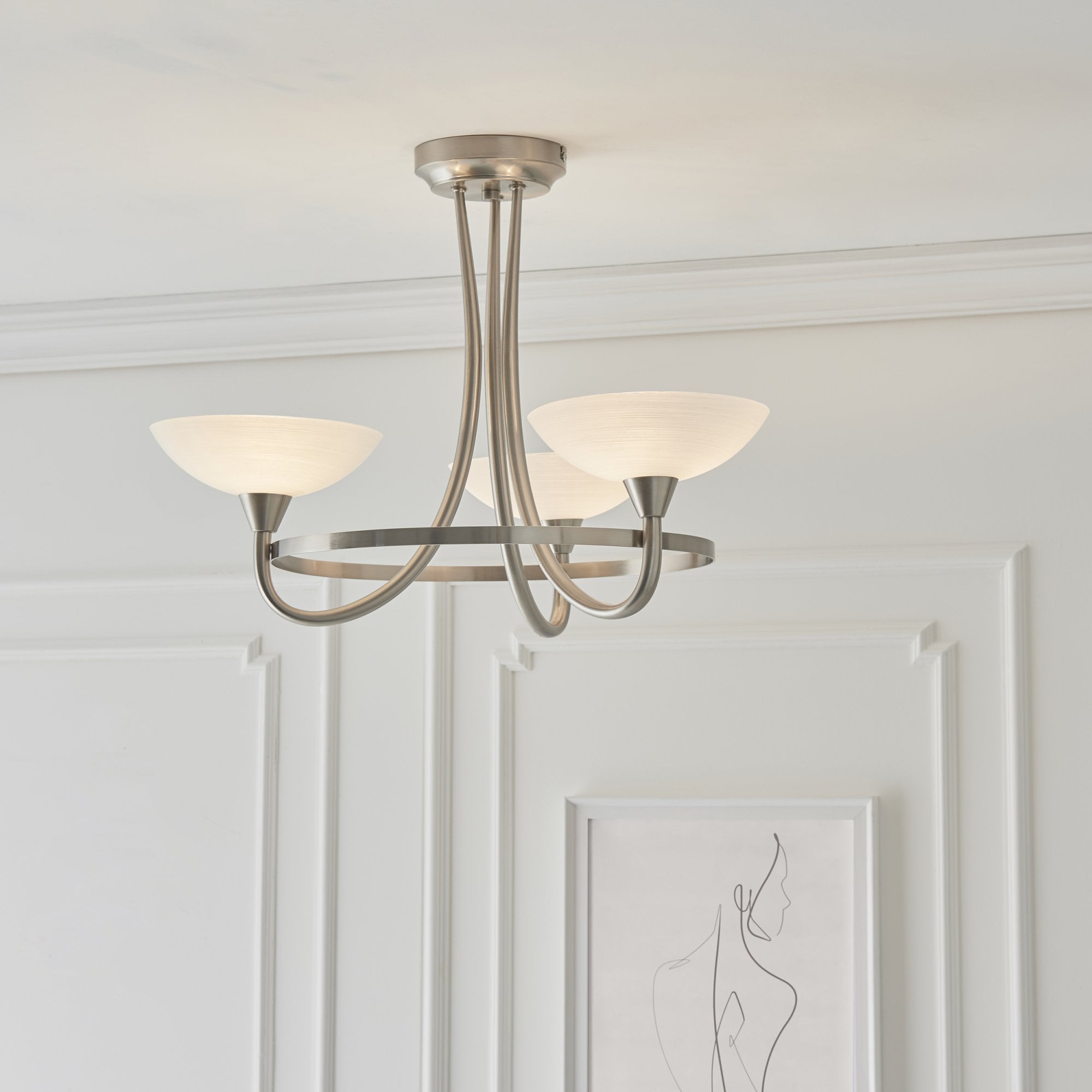 CAGNEY-3SC 3 Light Glass & Satin Chrome Ceiling Light