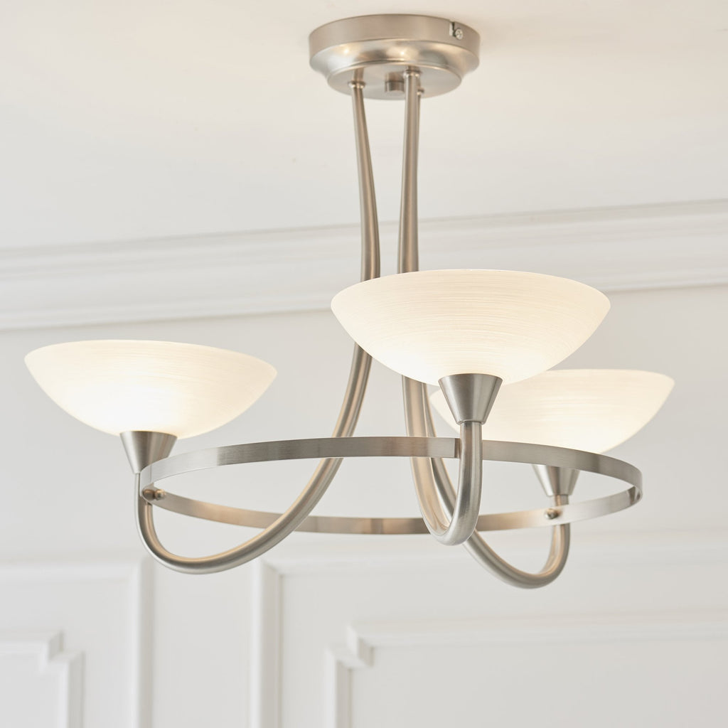 CAGNEY-3SC 3 Light Glass & Satin Chrome Ceiling Light