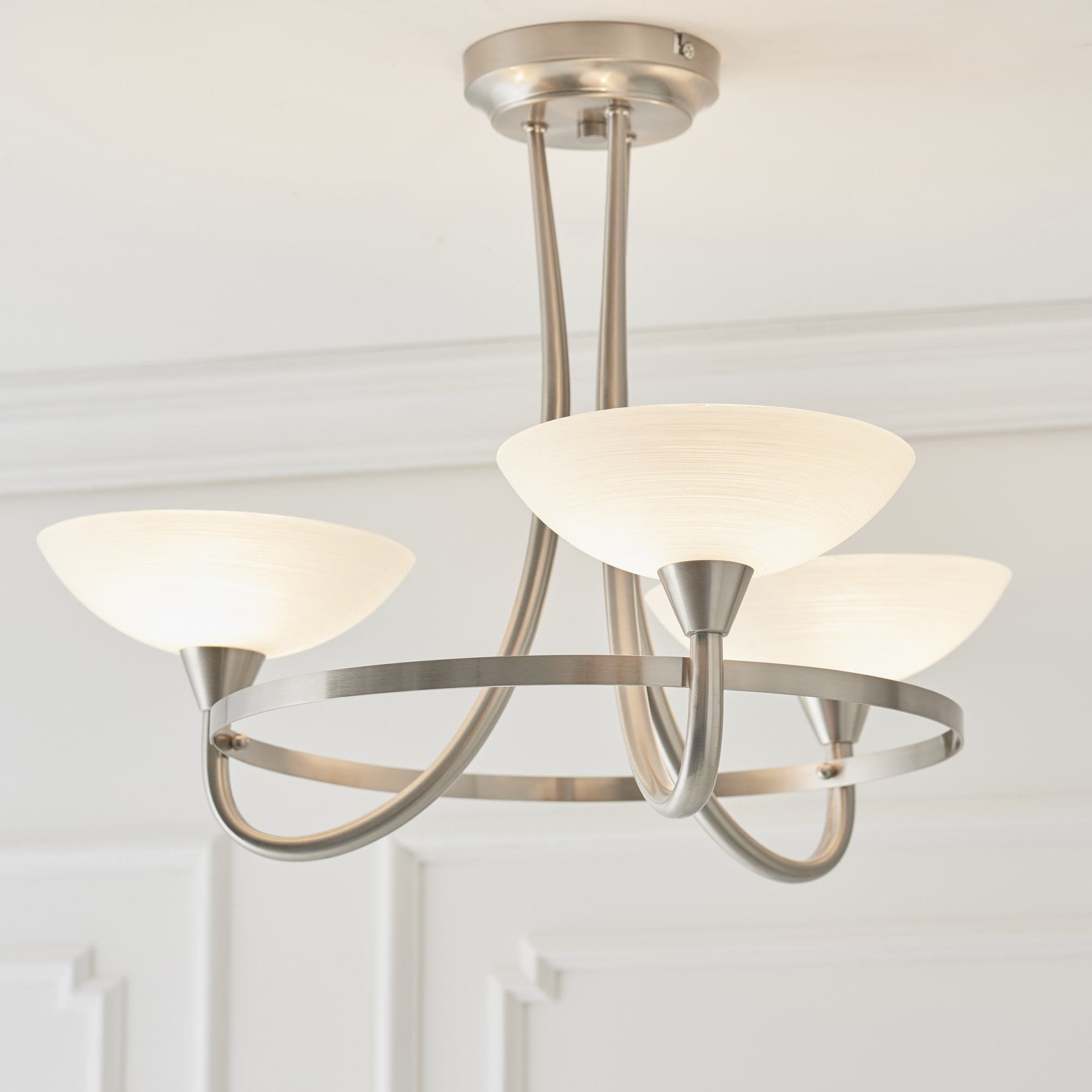 CAGNEY-3SC 3 Light Glass & Satin Chrome Ceiling Light