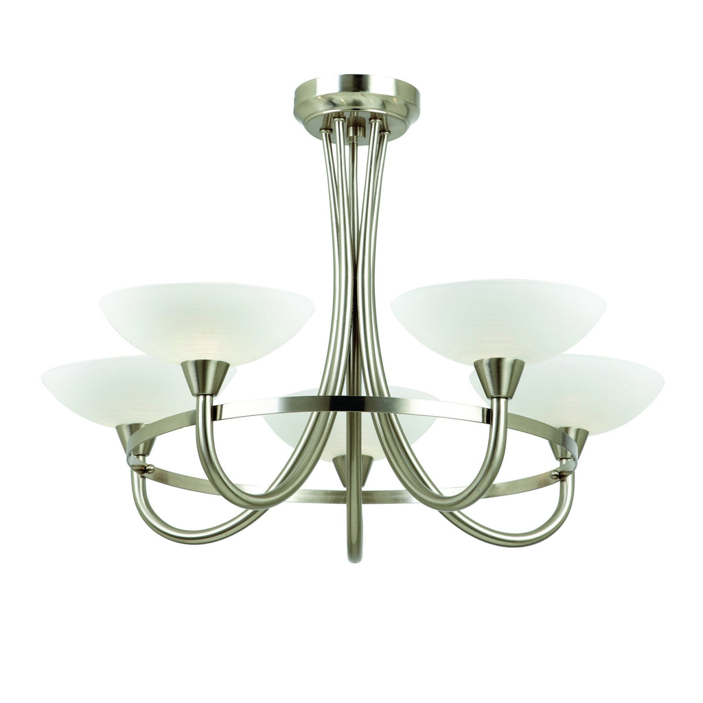 CAGNEY-5SC 5 Light Glass & Satin Chrome Ceiling Light