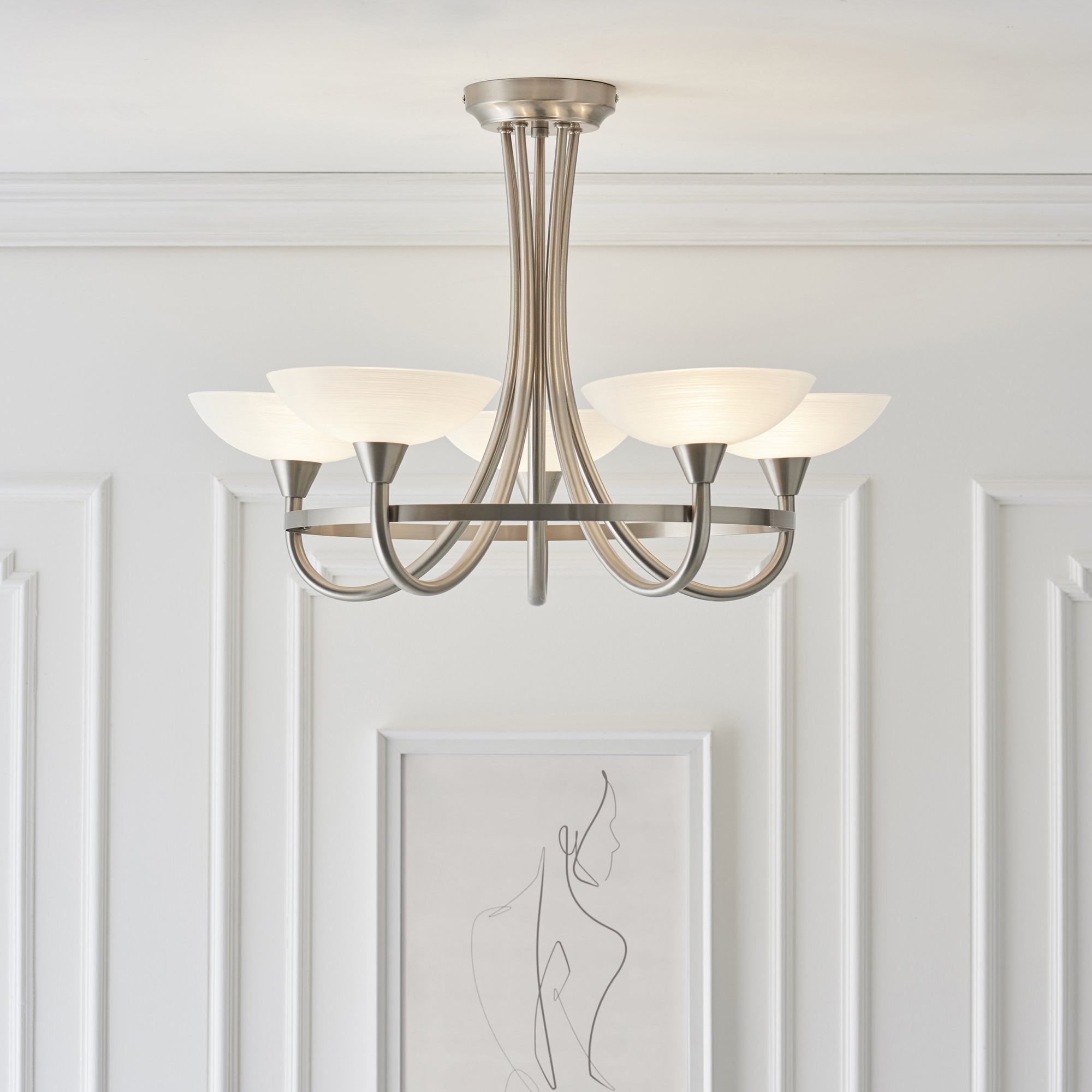 CAGNEY-5SC 5 Light Glass & Satin Chrome Ceiling Light