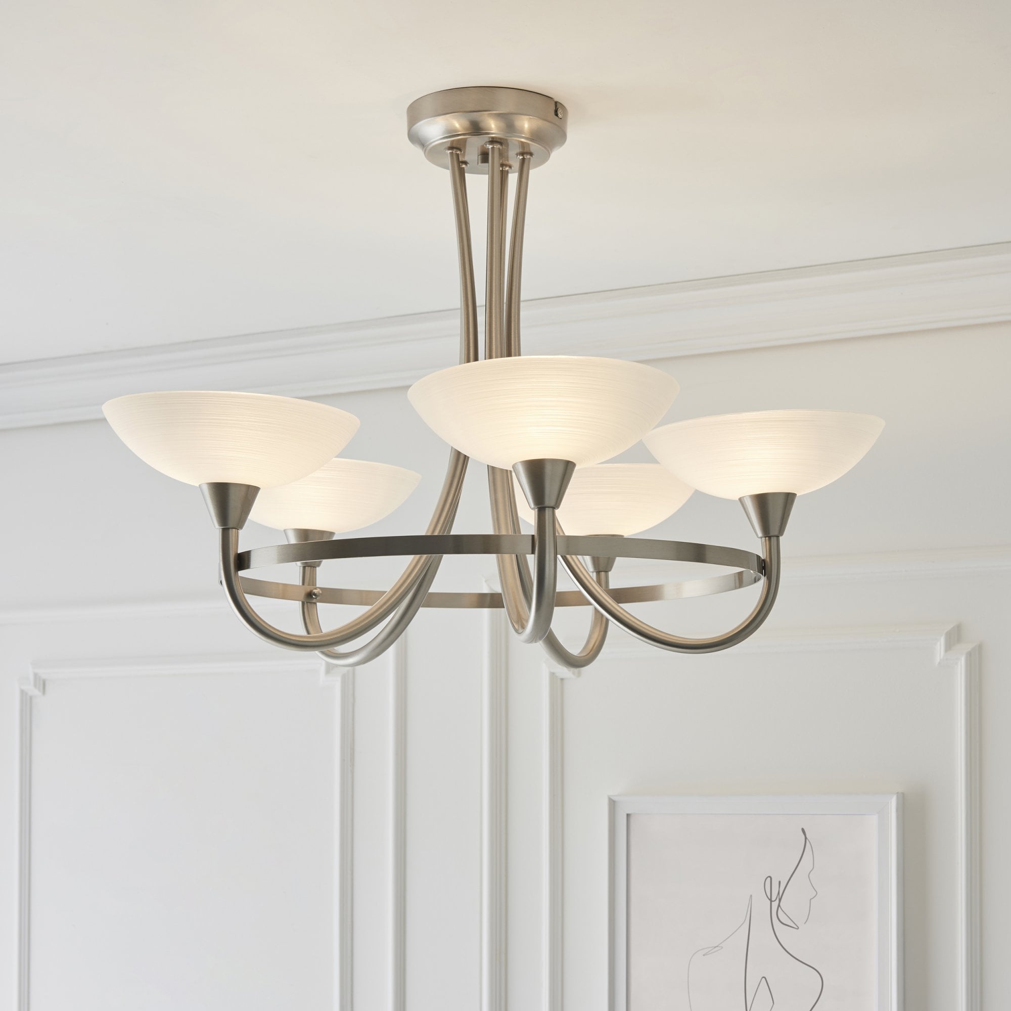 CAGNEY-5SC 5 Light Glass & Satin Chrome Ceiling Light