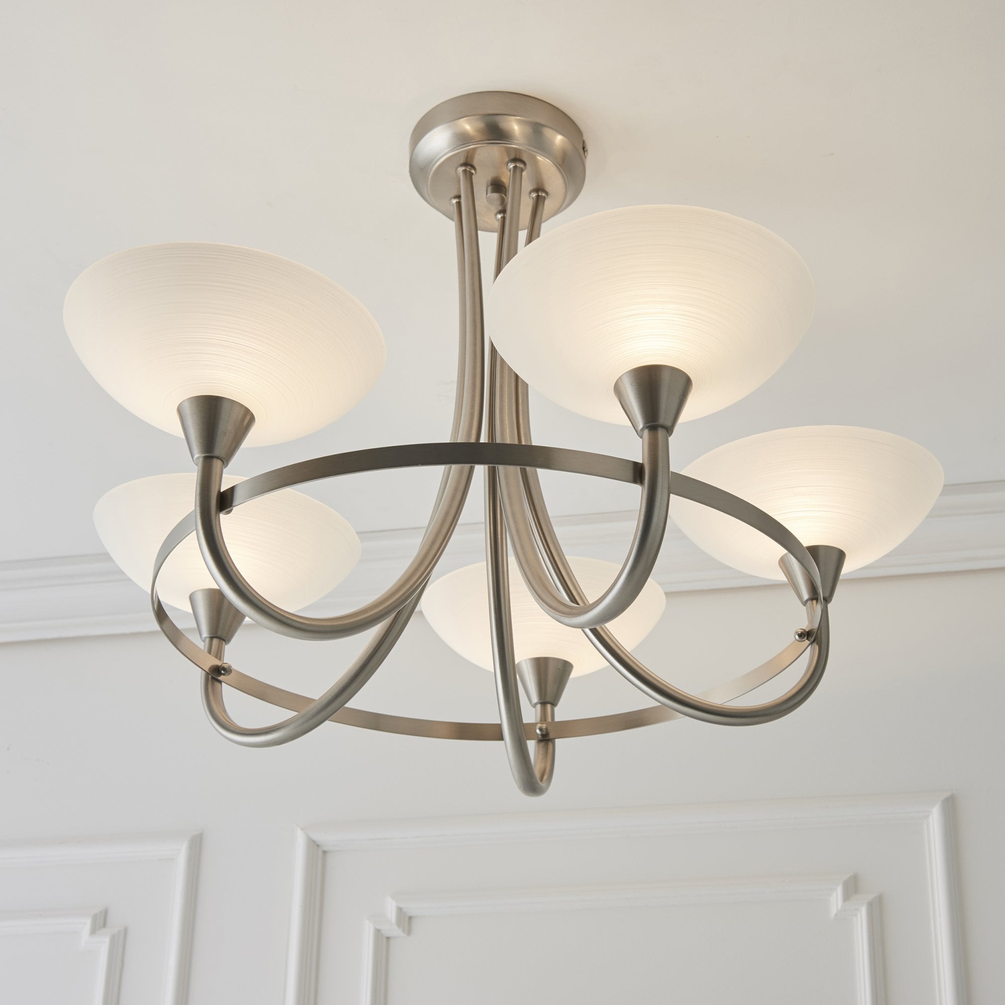CAGNEY-5SC 5 Light Glass & Satin Chrome Ceiling Light