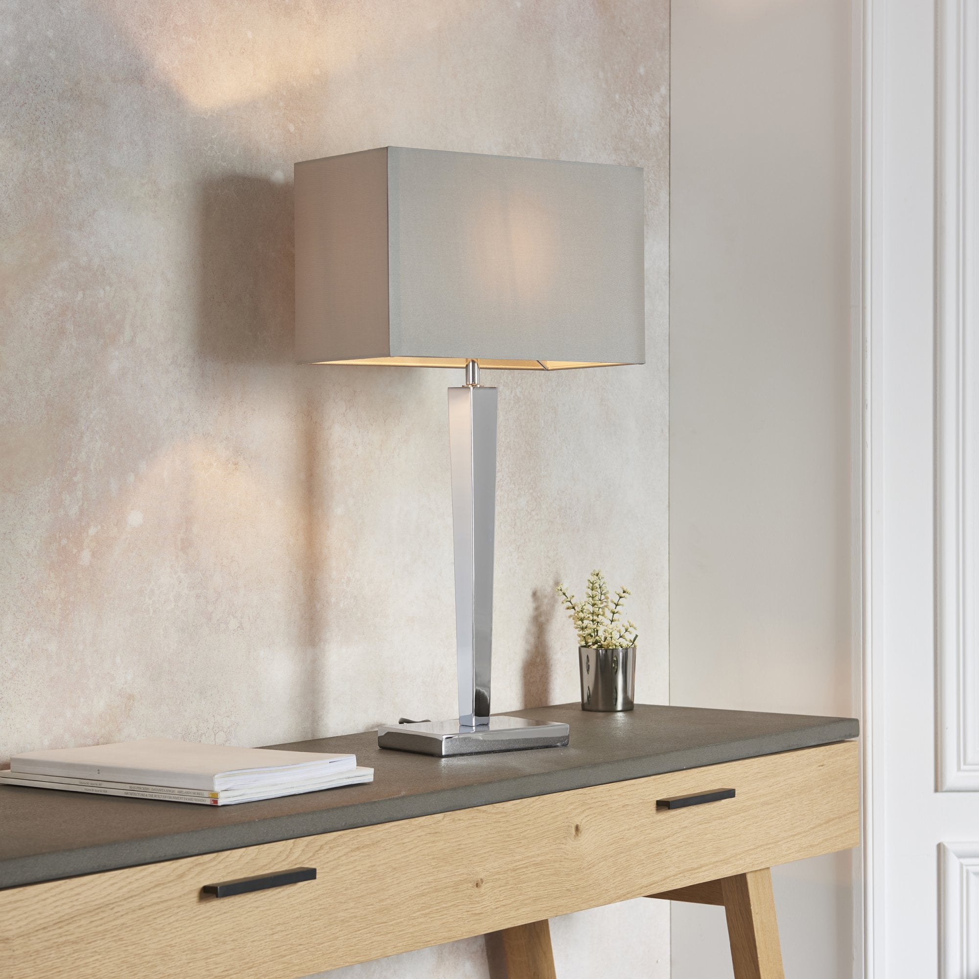 MORETO Light Chrome Base Table Lamp With Fabric Shade