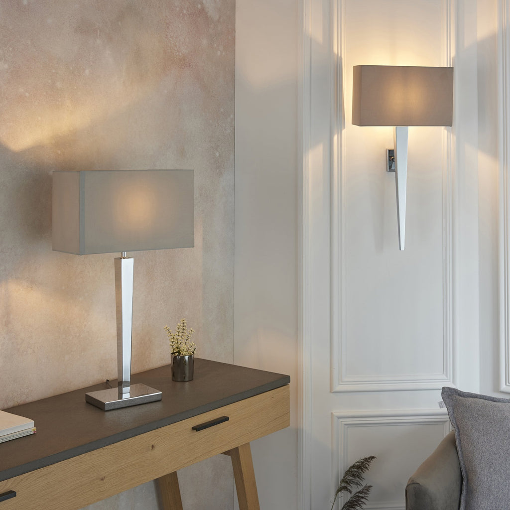 MORETO-1WBCH Chrome Wall Light Complete With Grey Shade