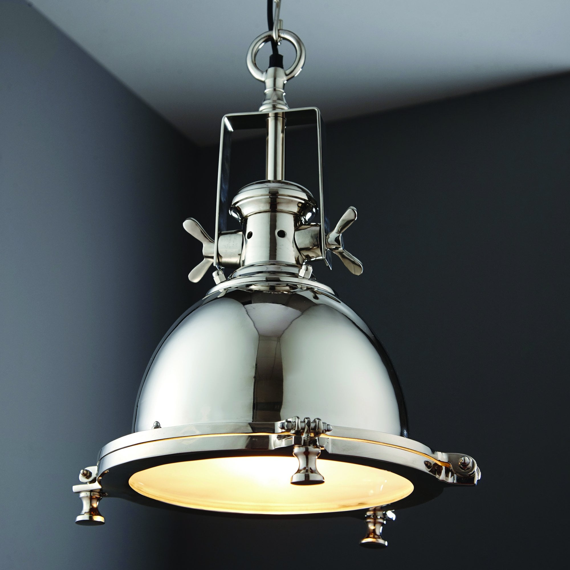Fenton Contemporary Ceiling Pendant In Bright Nickel Finish With Sandblasted Glass 73103