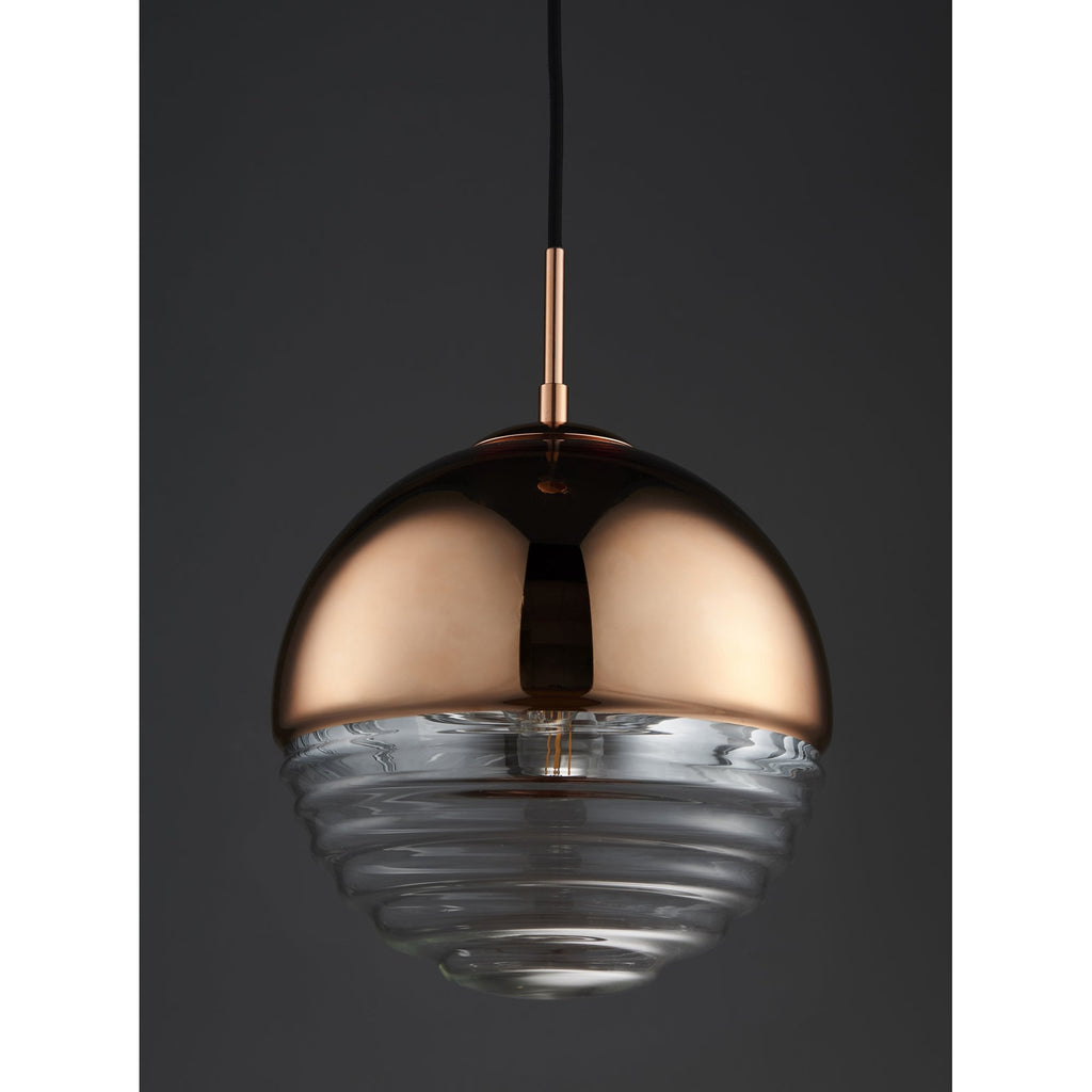 Paloma Stylish Ceiling Pendant Light In Copper Finish And Ribbed Spherical Glass 68956