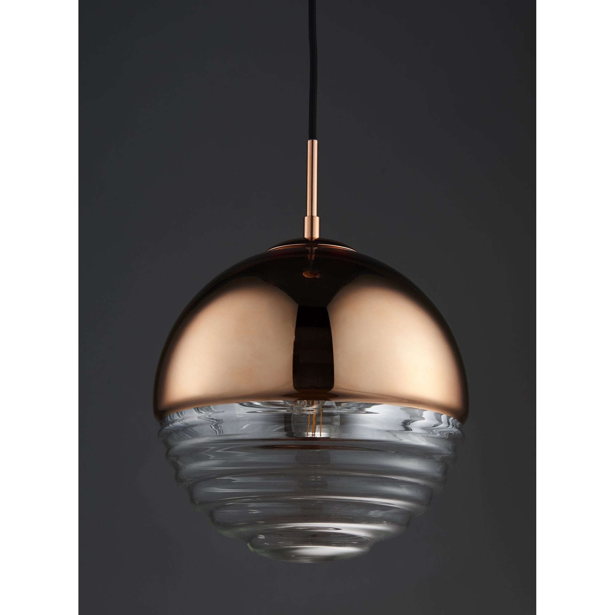 Paloma Stylish Ceiling Pendant Light In Copper Finish And Ribbed Spherical Glass 68956