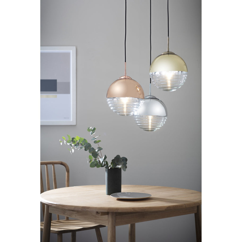Paloma Stylish Ceiling Pendant Light In Copper Finish And Ribbed Spherical Glass 68956