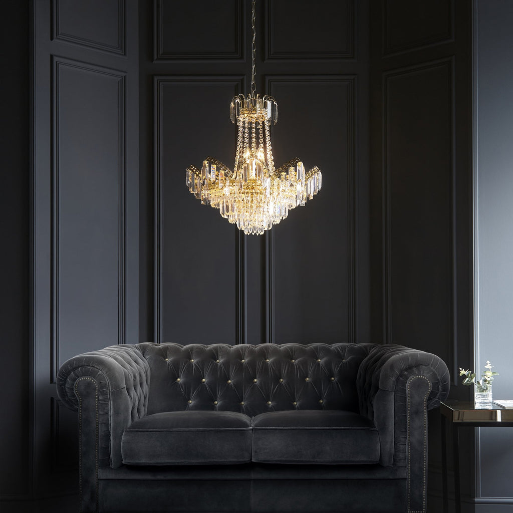 96819-GO Adagio 9 Light Gold Finish & Glass Chandelier