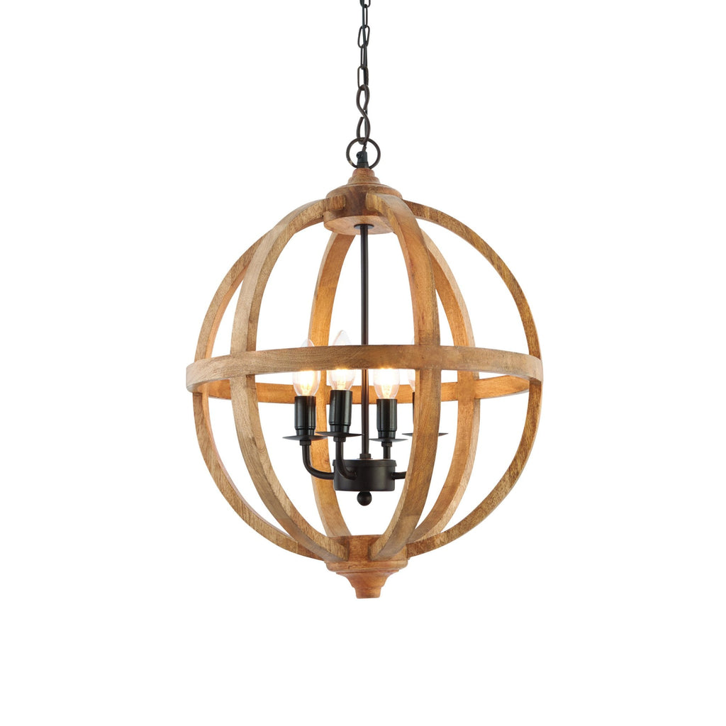 Toba Four Light Globe Ceiling Pendant In Mango Wood And Dark Bronze Paint 73575