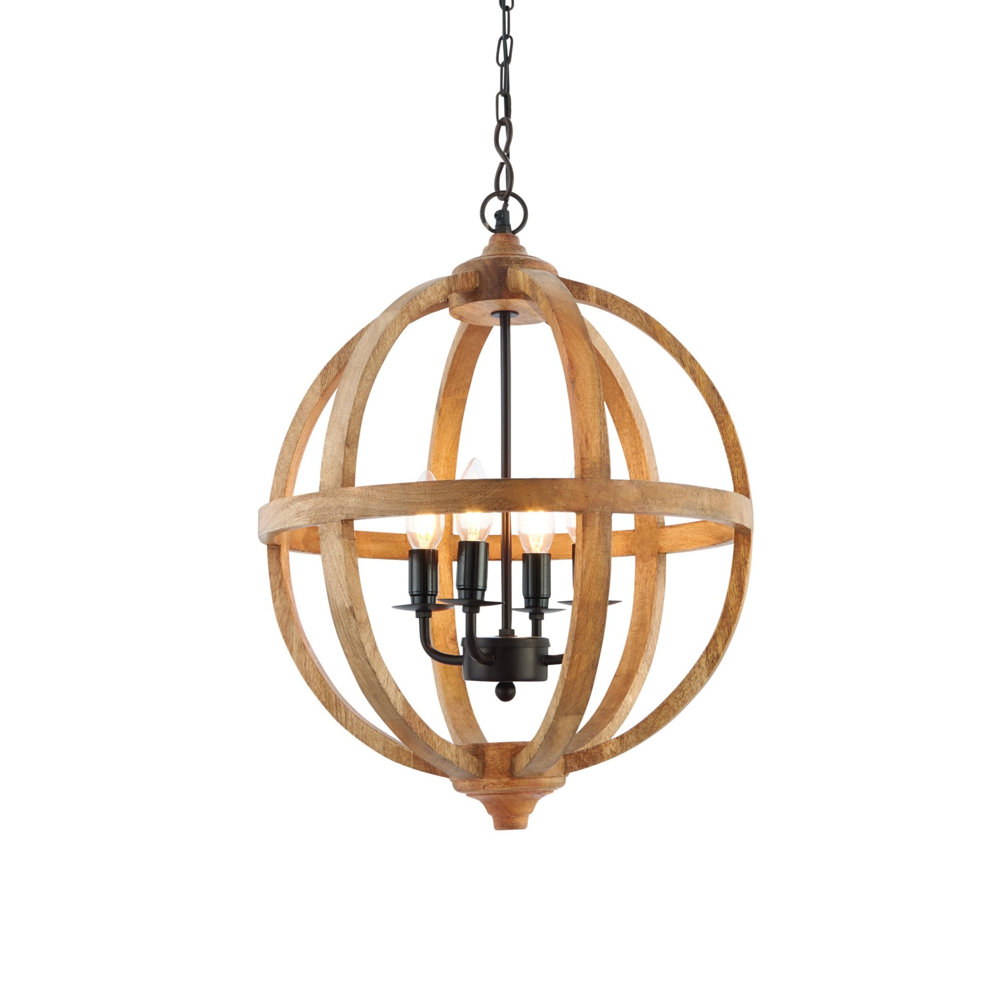 Toba Four Light Globe Ceiling Pendant In Mango Wood And Dark Bronze Paint 73575